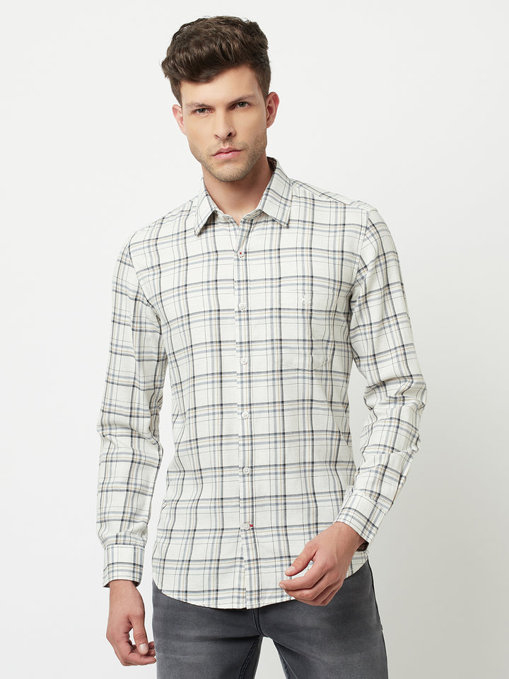 Cream Tartan Checked Shirt-Men Shirts-Crimsoune Club