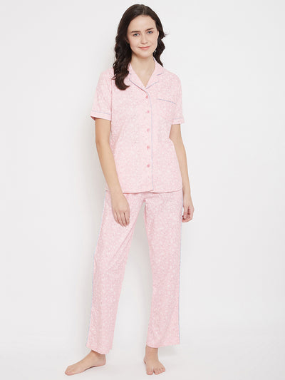 Pink Printed Slim Fit Night Suits - Women Night Suits