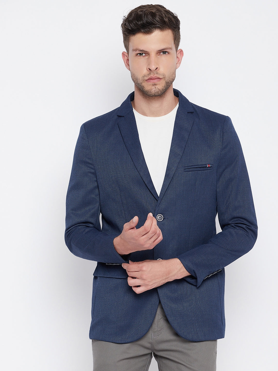 Blue Notched Lapel Blazer - Men Blazers