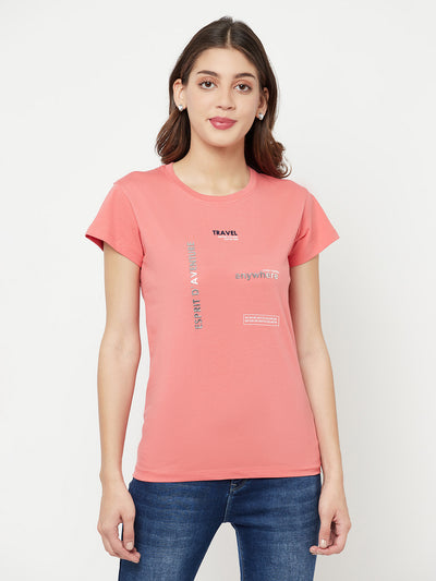 Pink Printed Round Neck T-Shirt - Women T-Shirts