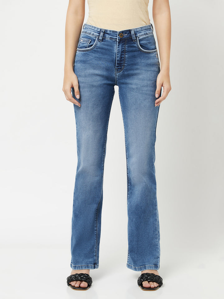 Blue Bootcut Jeans-Women Jeans-Crimsoune Club