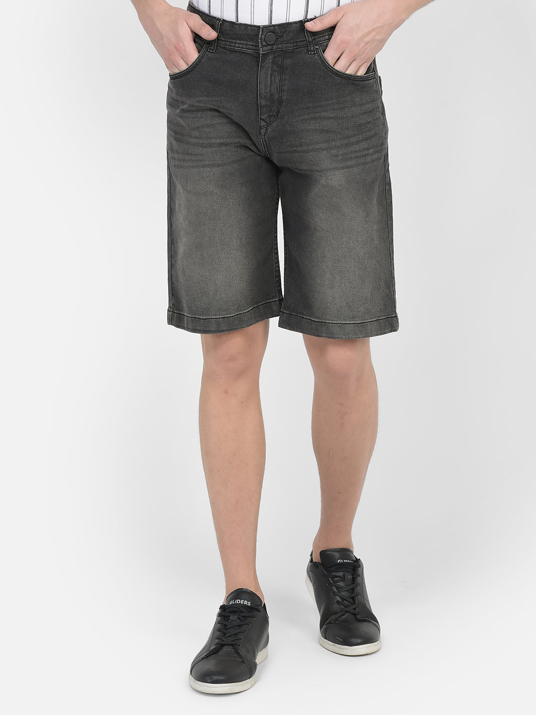 Grey Heavy-Wash Denim Shorts