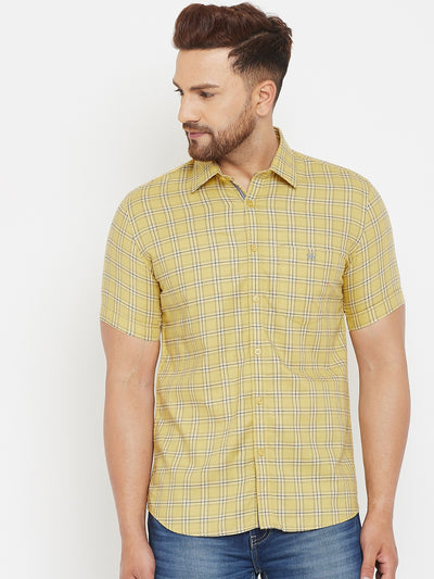 Yellow Checked Casual Shirt - Men Shirts