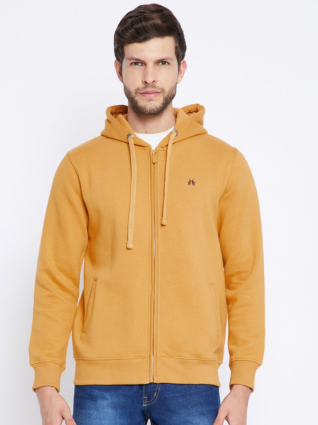 Mustard Hooded Sweatshirt - Men Sweatshirts