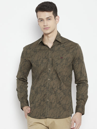 Brown Printed Slim Fit shirt - Men Shirts