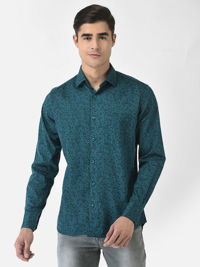  Teal Blue Shirt in Floral Print