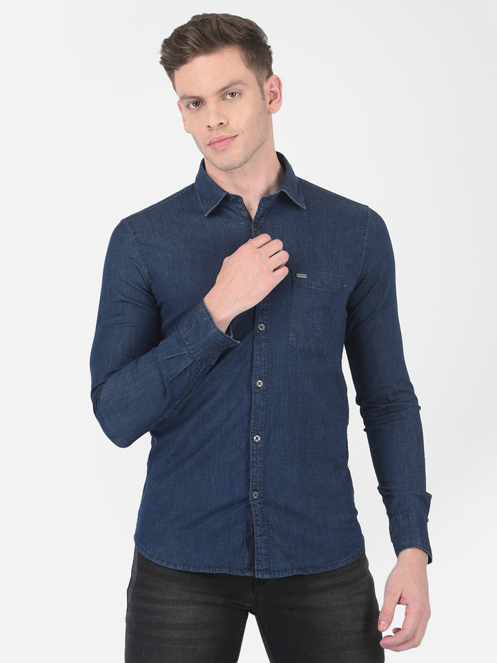 Navy Blue Denim Shirt - Men Shirts