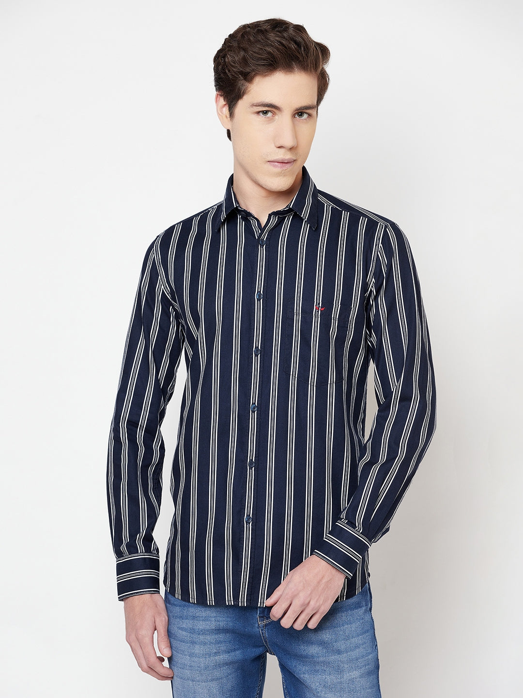 Navy Blue Striped Shirt - Men Shirts