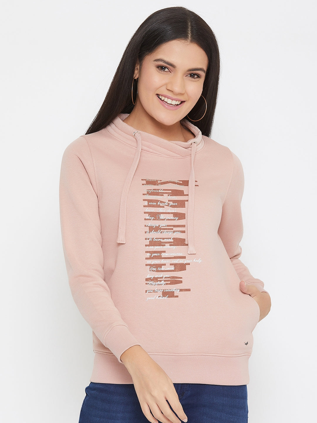Pink Printed Mock Neck Sweatshirt - Women Sweatshirts
