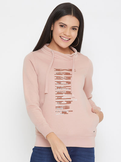 Pink Printed Mock Neck Sweatshirt - Women Sweatshirts
