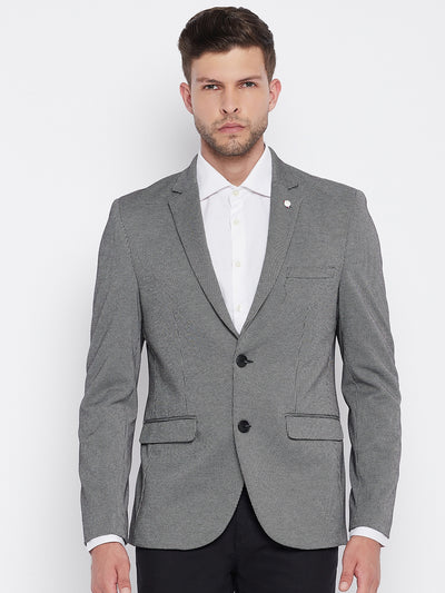 Grey Checked Notched Lapel Blazer - Men Blazers