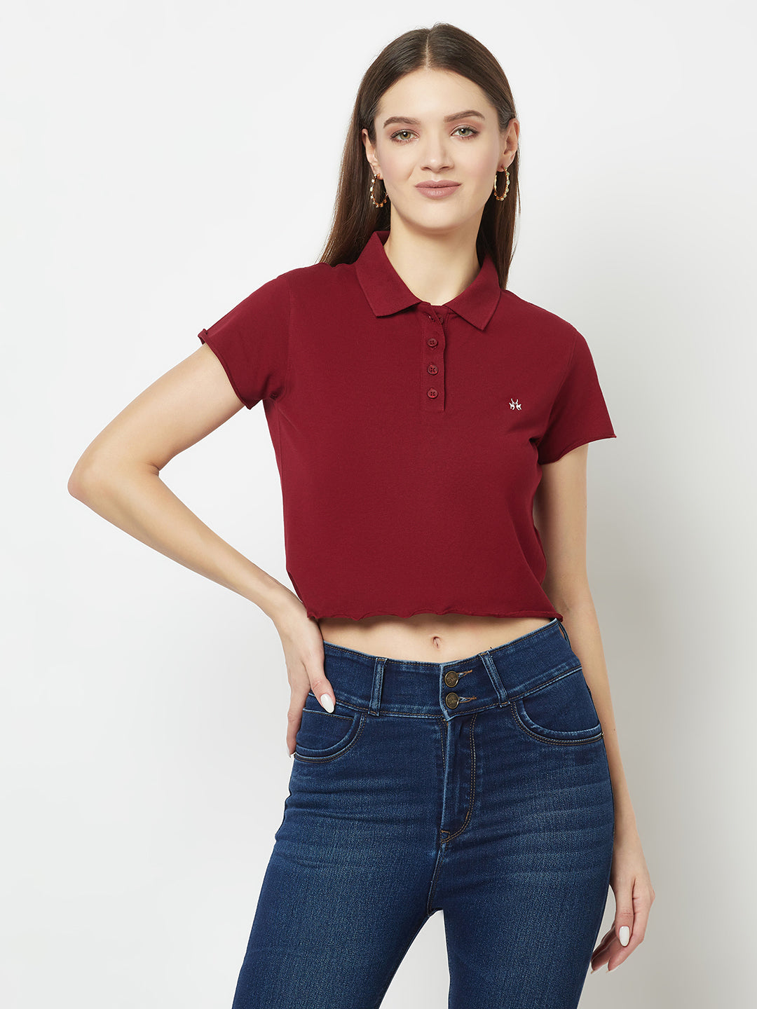  Maroon Cropped Polo T-Shirt