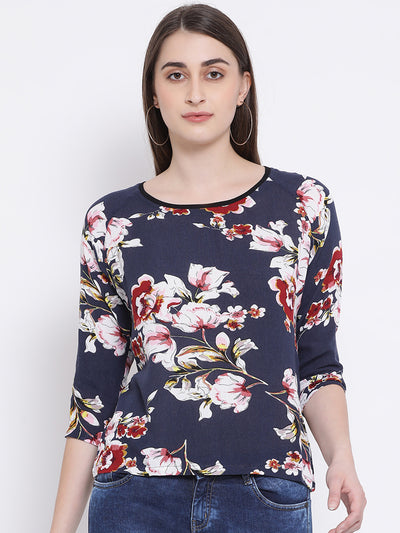 Navy Blue Floral Top - Women Tops