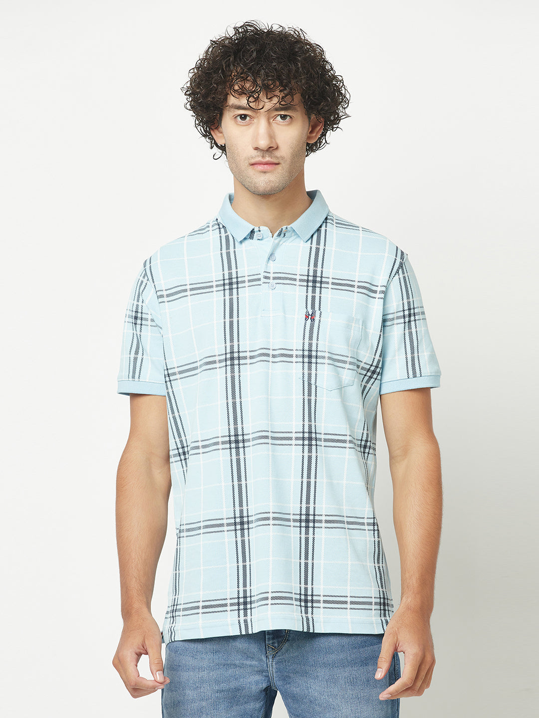  Checked Blue Polo T-Shirt