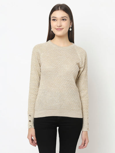 Beige Knitted Sweater with Button Detailing