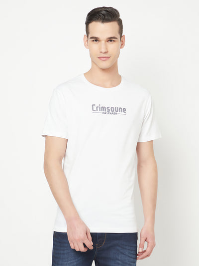 White Printed Round Neck T-Shirt - Men T-Shirts