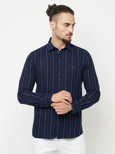 Navy Blue Striped Casual Shirt - Men Shirts