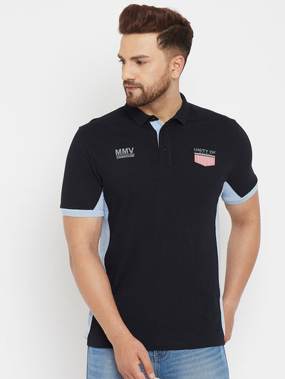 Navy Blue Colorblocked Polo T-Shirt - Men T-Shirts