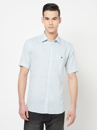 Blue Striped Linen Shirt - Men Shirts