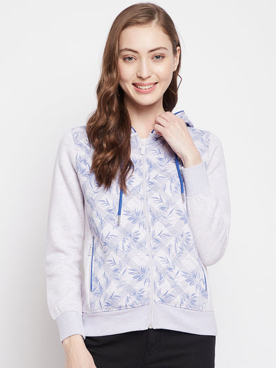 Blue Floral Hooded Sweatshirt - Women Sweatshirts