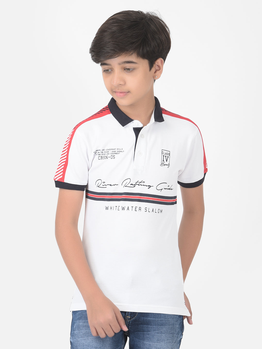 White Printed Polo T-shirt - Boys T-Shirts