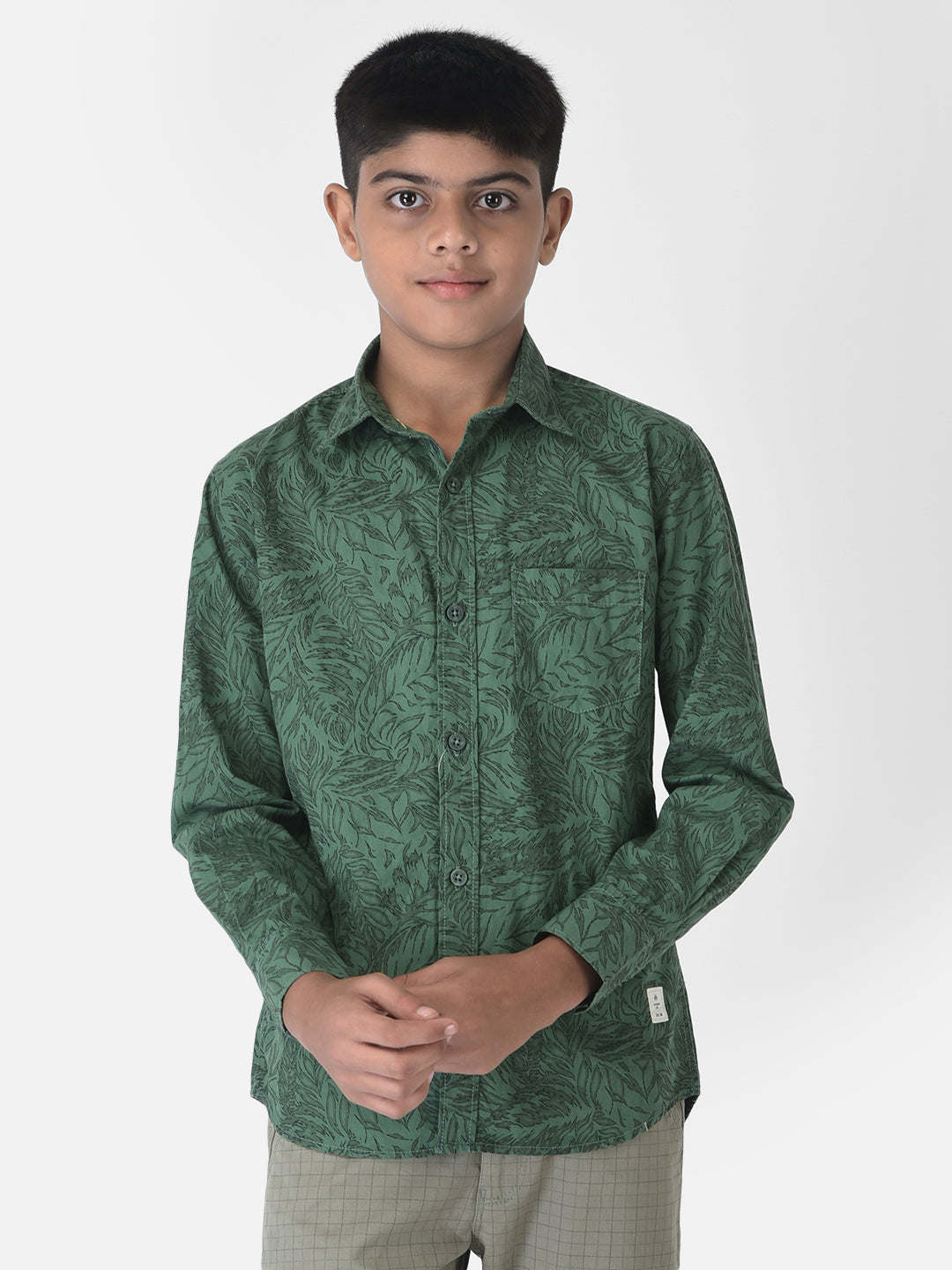 Green Floral Printed Shirt-Boys Shirts-Crimsoune Club