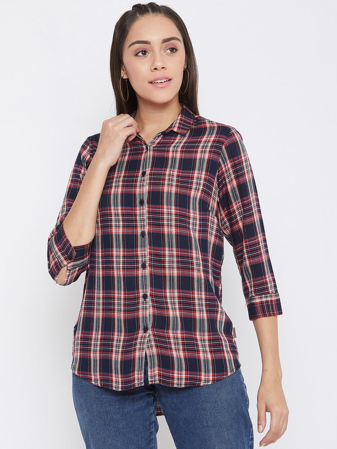 Checked Asymmetrical Shirt - Women Shirts