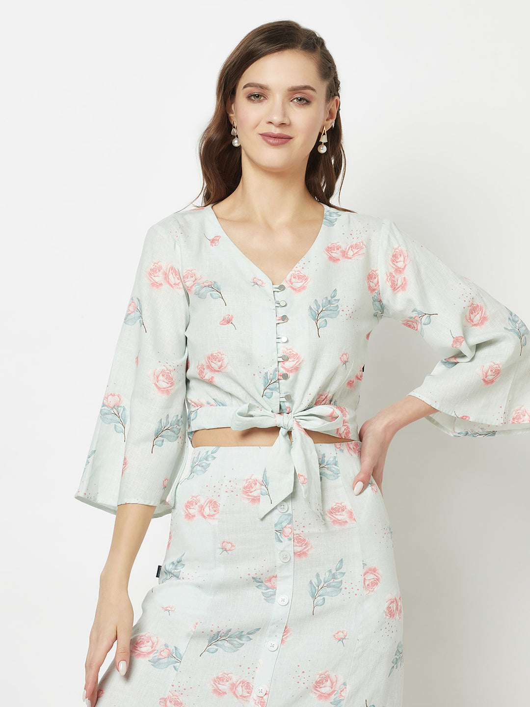 Soft Pista Tie-Up Floral Top-Women Tops-Crimsoune Club