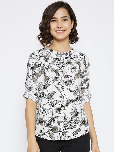 White Floral Printed Top - Women Tops