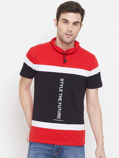 Navy Blue Printed High Neck T-Shirt - Men T-Shirts