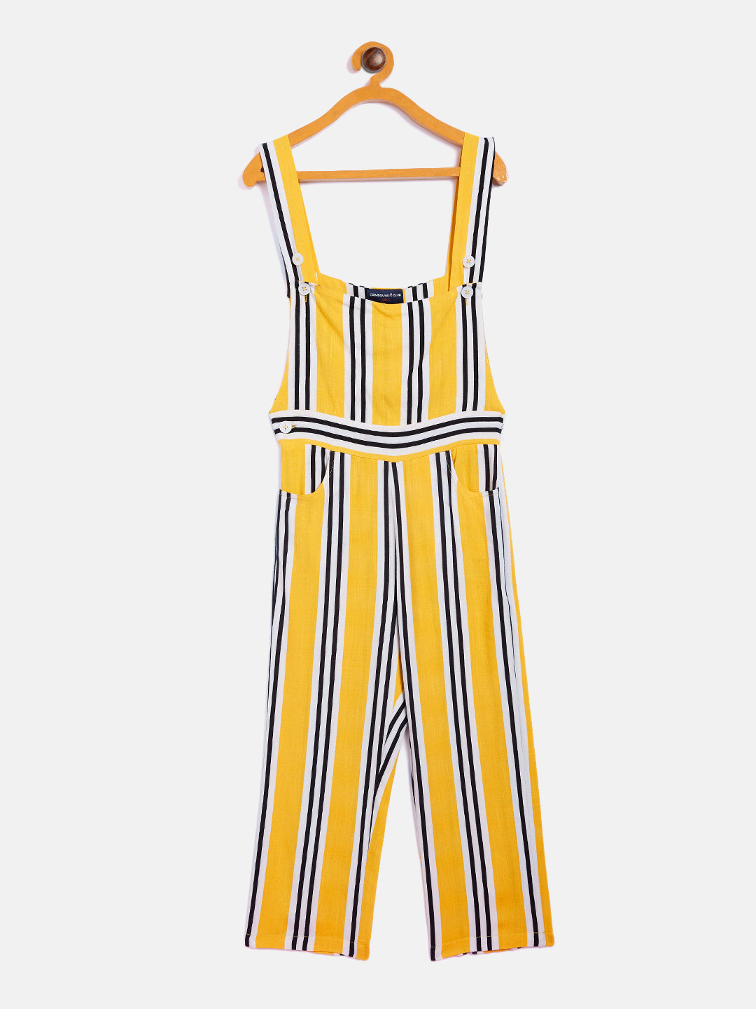 Yellow Striped Shoulder Strap Jumpsuit - Girls Jumpsuit