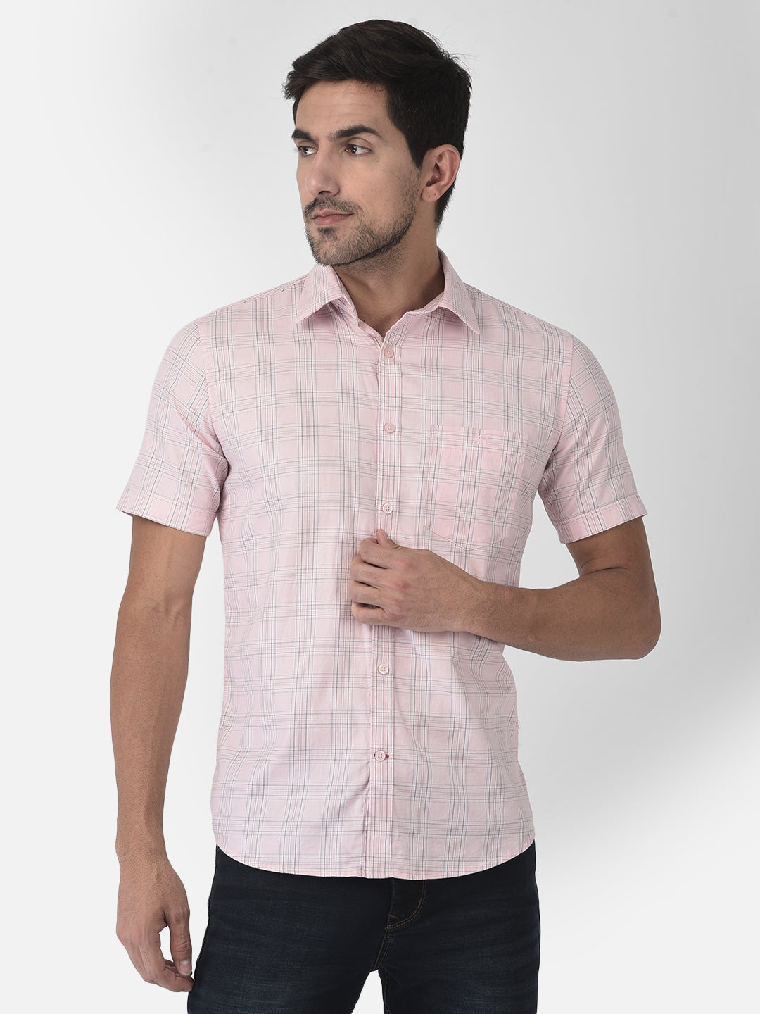 Pink Checked Short Sleeves Shirt - Men Shirts