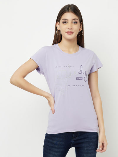 Purple Printed Round Neck T-Shirt - Women T-Shirts