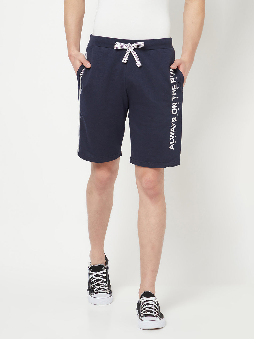 Navy Blue Printed Sports Shorts - Men Shorts