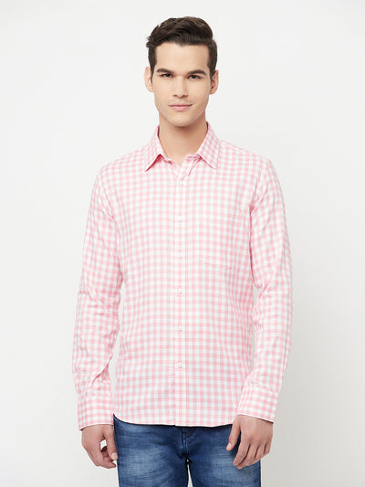 Pink Gingham Checked Shirt - Men Shirts