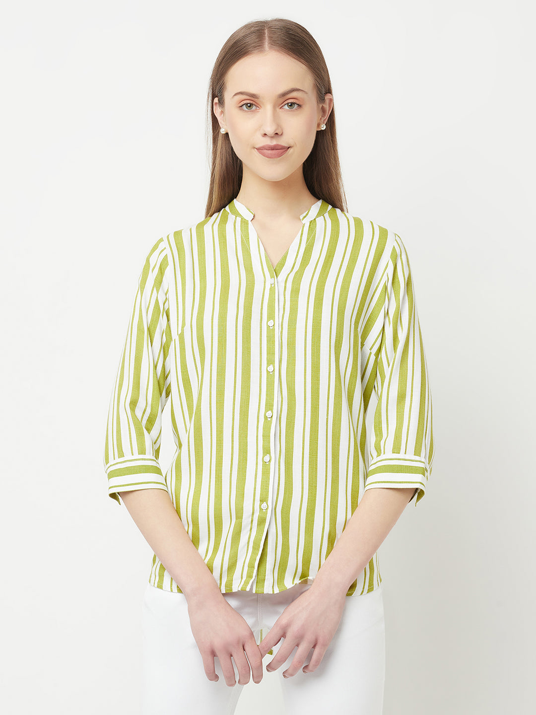 Green Striped Casual Shirt - Women Shirts