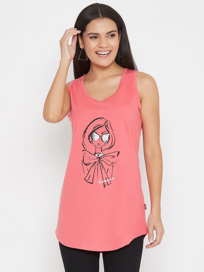 Pink Printed Tank Tops - Women Lounge Tops