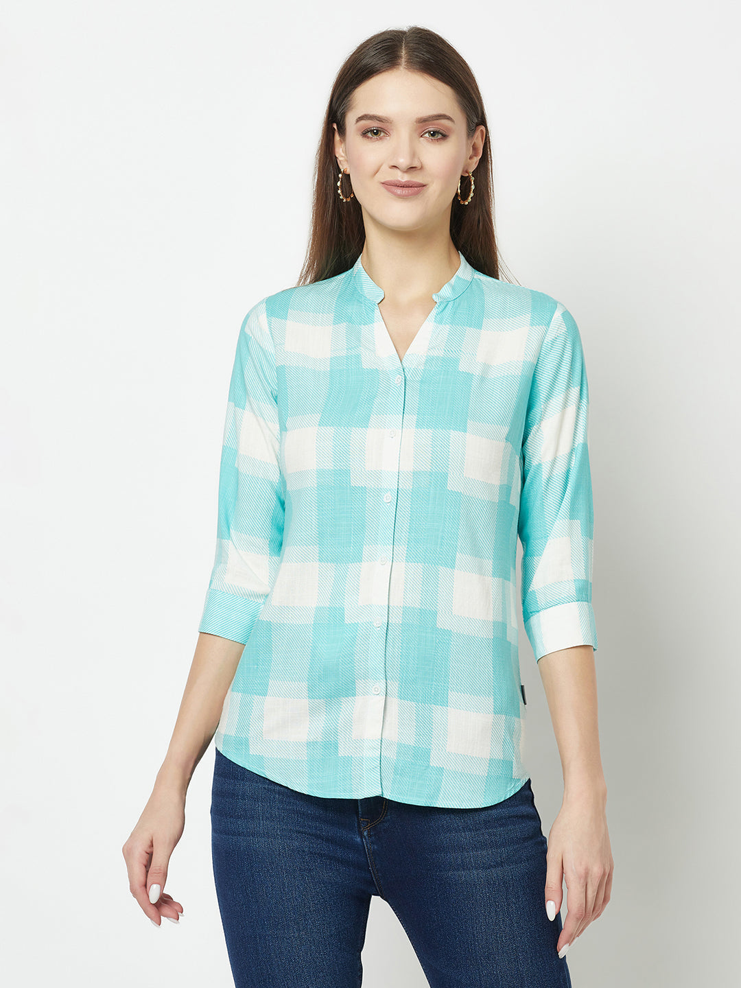  Turquoise Geometric Print Shirt