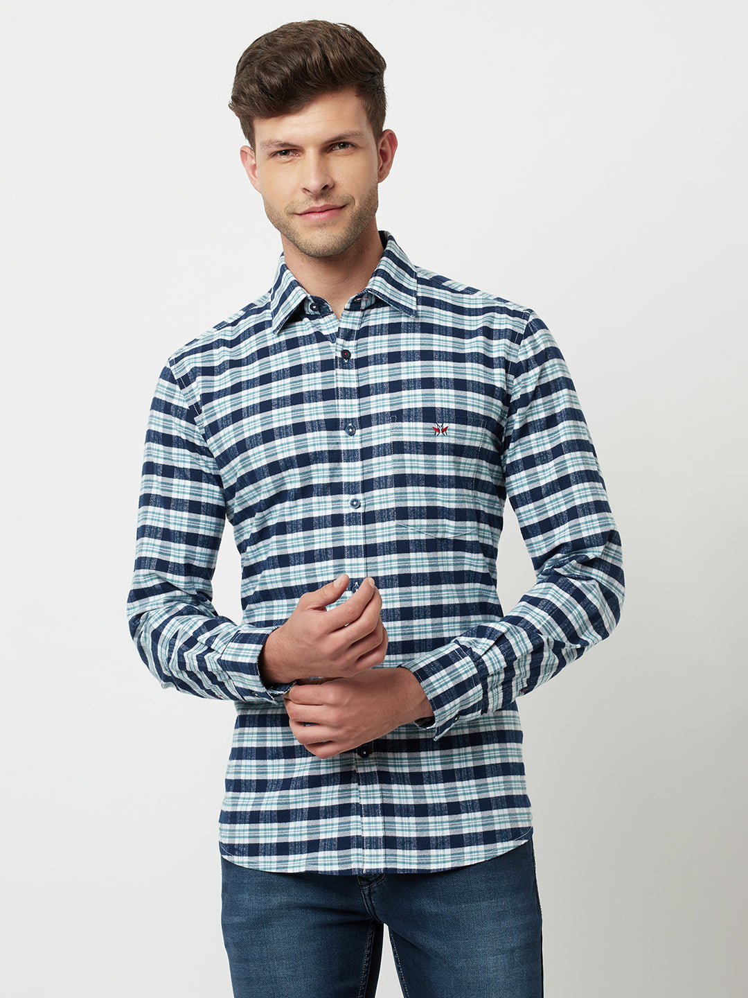 Navy Blue Tartan Checked Shirt-Men Shirts-Crimsoune Club