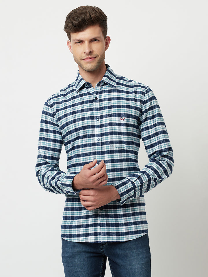 Navy Blue Tartan Checked Shirt-Men Shirts-Crimsoune Club
