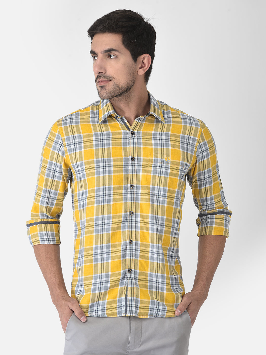 Yellow Tartan Checked Shirt - Men Shirts