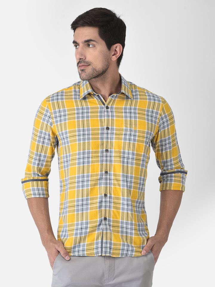 Yellow Tartan Checked Shirt - Men Shirts