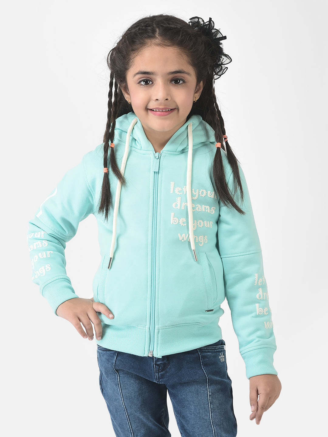  Aqua Blue Sweatshirt with Typographic Detail 