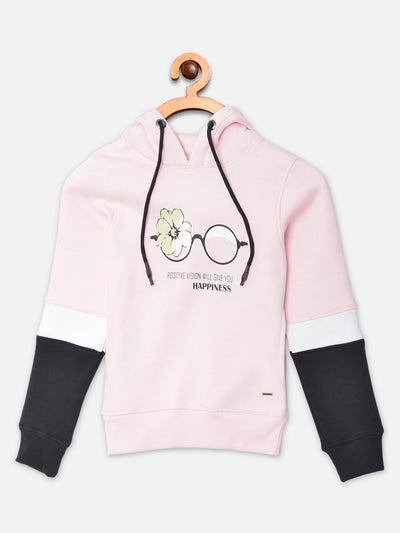 Pink Colourblocked Hooded Sweatshirt - Girls Sweatshirts