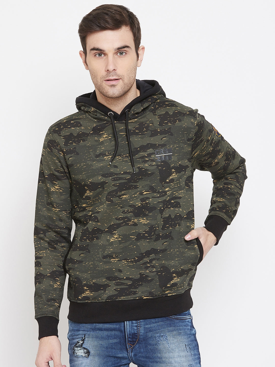 Green Printed Hooded Sweatshirt - Men Sweatshirts