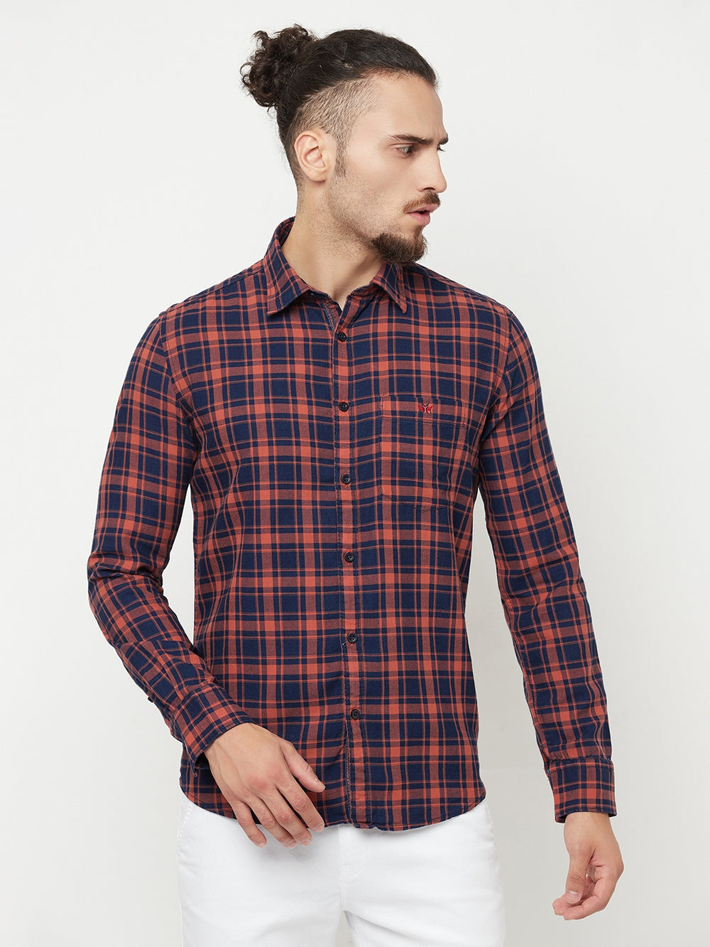 Orange Checked Casual Shirt - Men Shirts