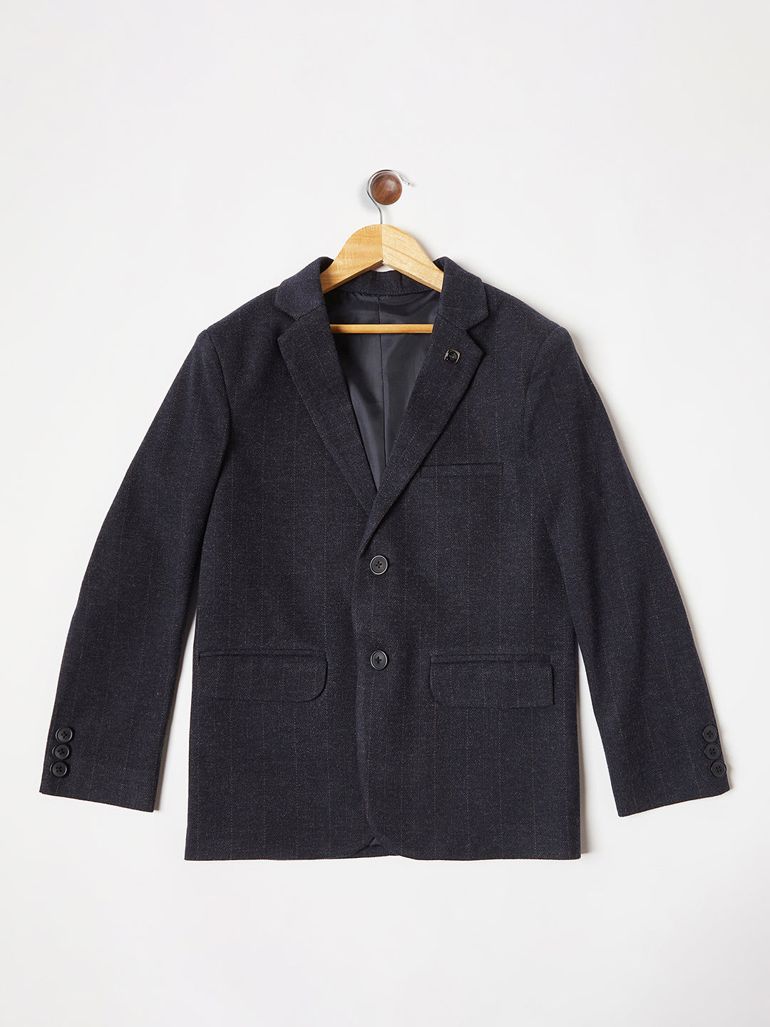 Navy Blue Striped Single Breasted Blazer - Boys Blazer