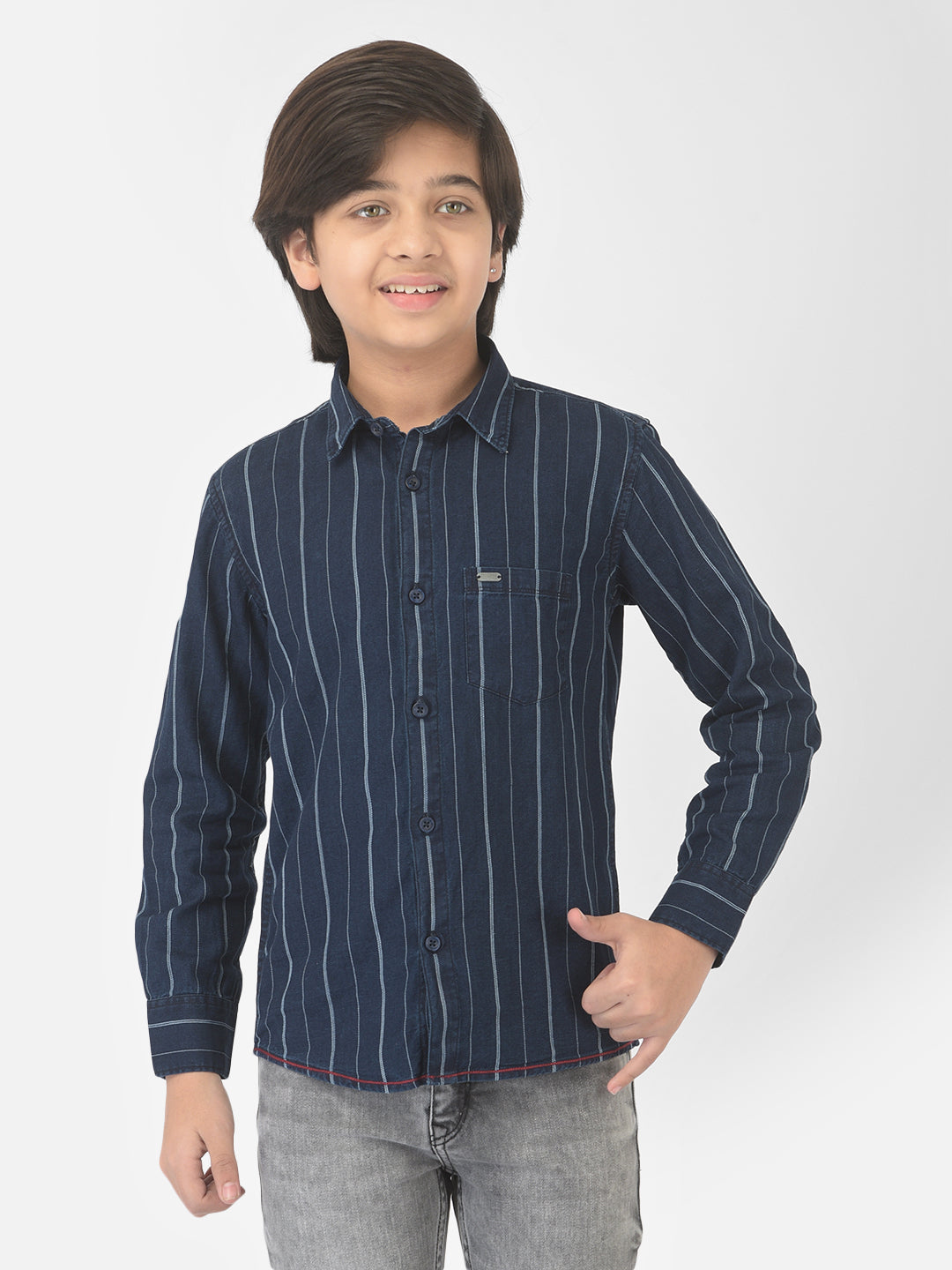 Navy Blue Striped Shirt - Boys Shirts