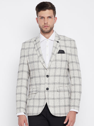 Grey Checked Notched Lapel Blazer - Men Blazers