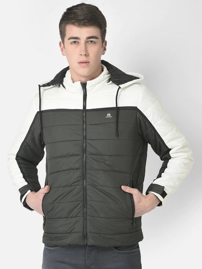  Olive Green Colour-Blocked Padded Jacket 